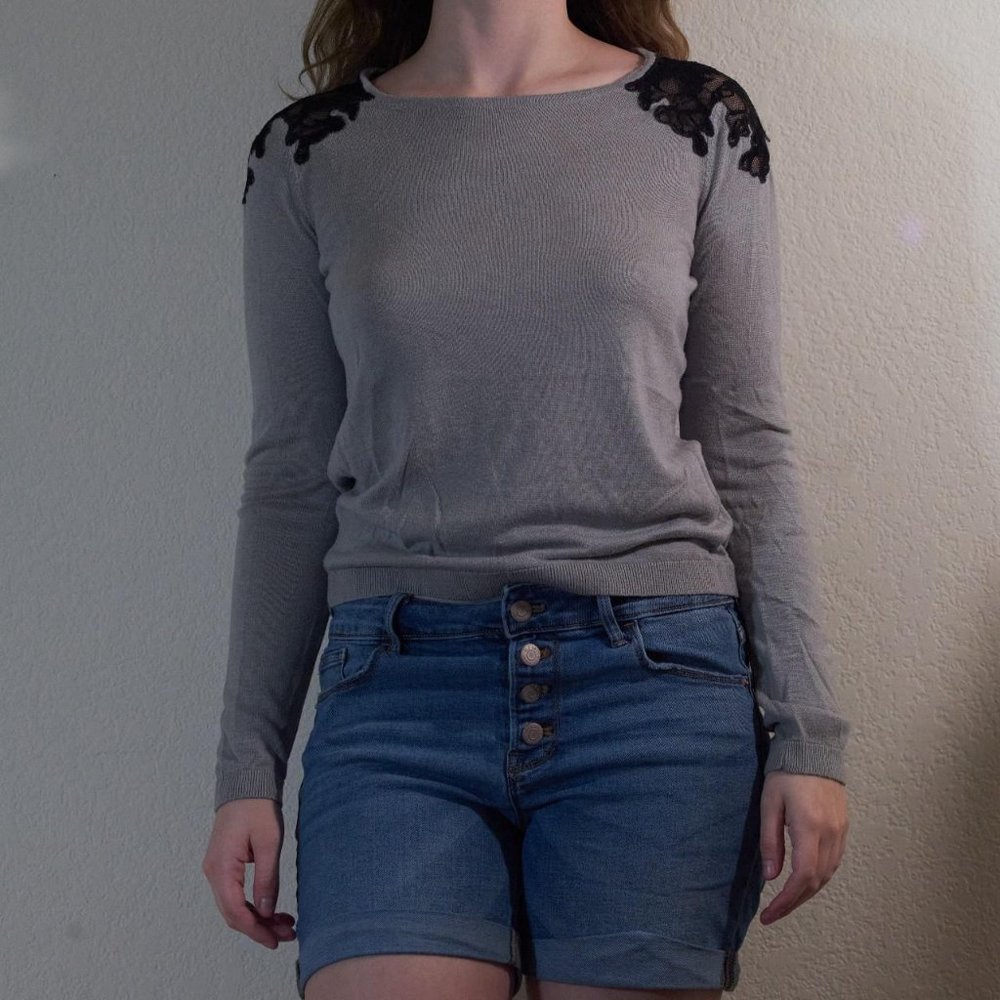 Light Silver Sweater with Lace Appliques